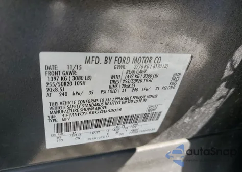 2016 Ford Explorer Limited z USA, uszkodzony, nr VIN 1FM5K7F85GGB63035